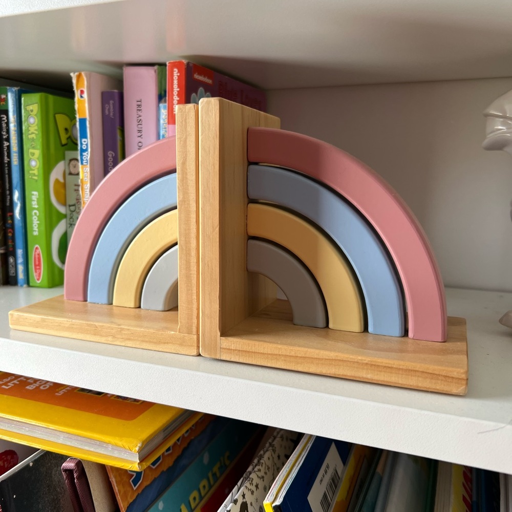 Wooden Rainbow Bookends + decor